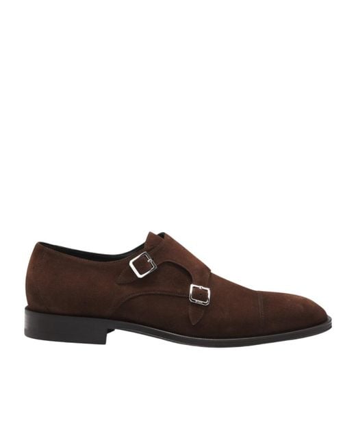 Boss Brown Suede Double-Breasted Monk Shoes for men