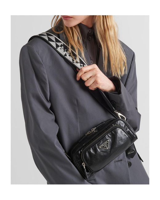 Prada Black Logo Plaque Zipped Shoulder Bag