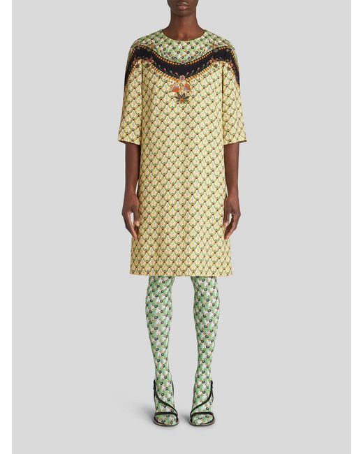 Etro Green Floral Print Tunic Dress