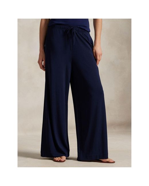 Polo Ralph Lauren Blue Stretch Jersey Wide Leg Trousers