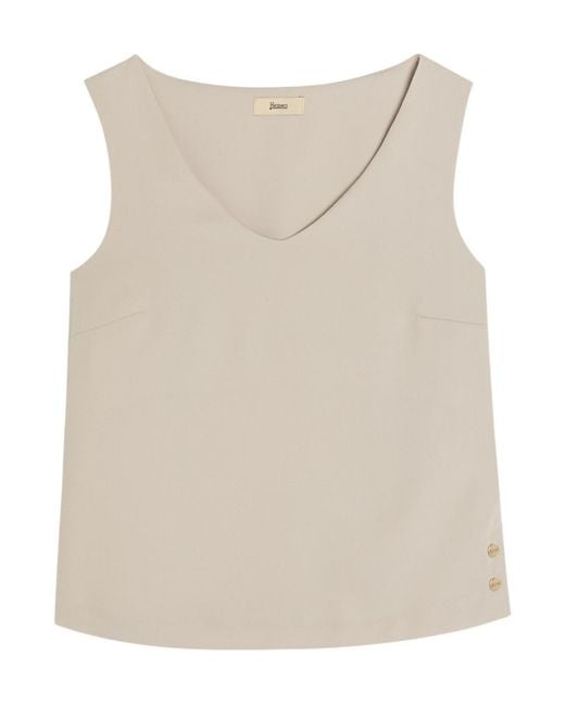 Herno Natural V-Neck Satin-Crepe Top