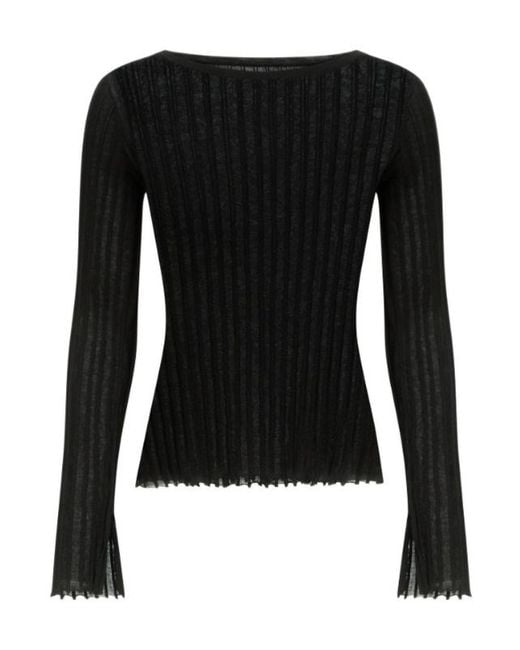 Loulou de Saison Black Mabille Ribbed Boat-Neck T-Shirt