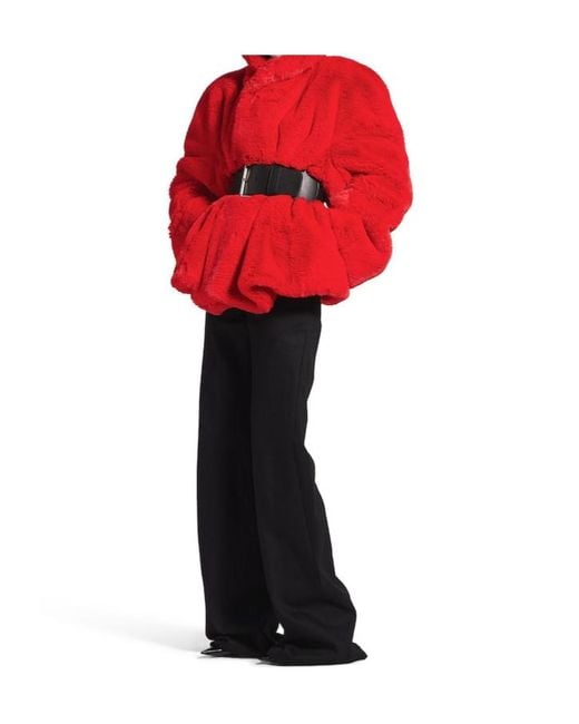 Balenciaga Red Belted Faux Fur Coat