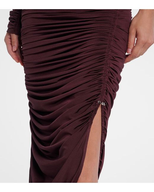 Mugler Purple Pleated Off-Shoulder Mid-Length Dress