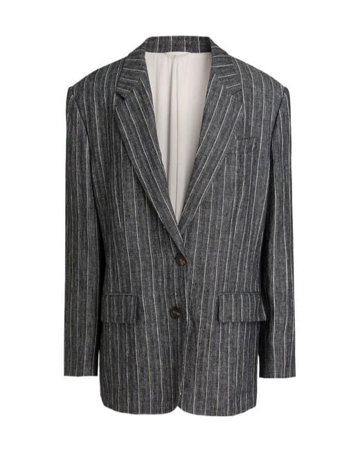 Brunello Cucinelli Gray Lapel Long-Sleeved Suit Jacket