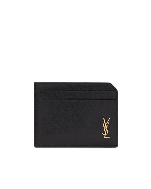 Saint Laurent Black Tiny Cassandre Open Card Case for men