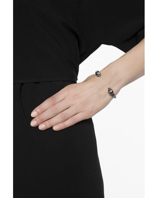McQueen White Crystal-Embellished Skull Cuff Bracelet
