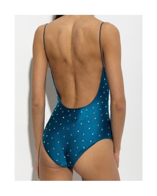 Oseree Blue Oséree Crystal-Embellished One-Piece Beachwear