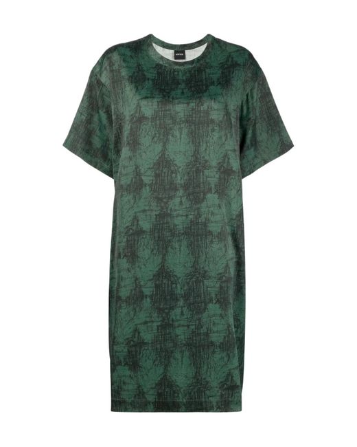 Aspesi Green Scribble-Print T-Shirt Dress