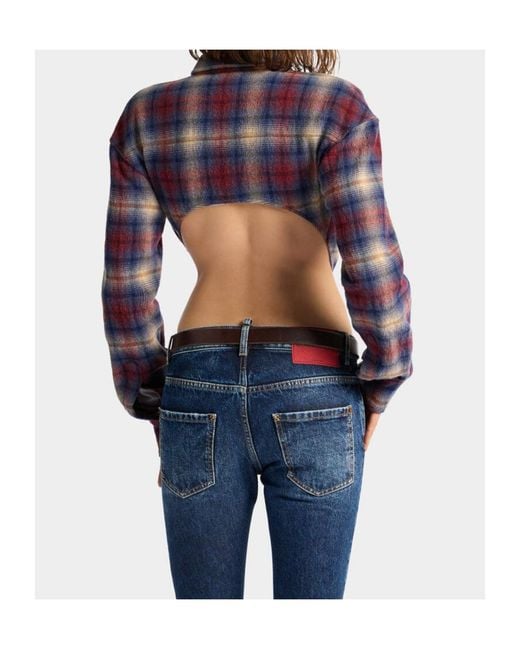 DSquared² Blue Check-Pattern Asymmetrical Shirt