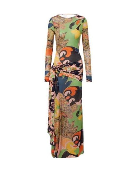 Etro Metallic Paisley Draped Gown