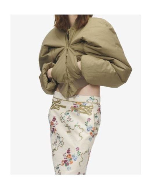 McQueen Natural Exaggerated-Shoulder Cropped Bomber Jacket