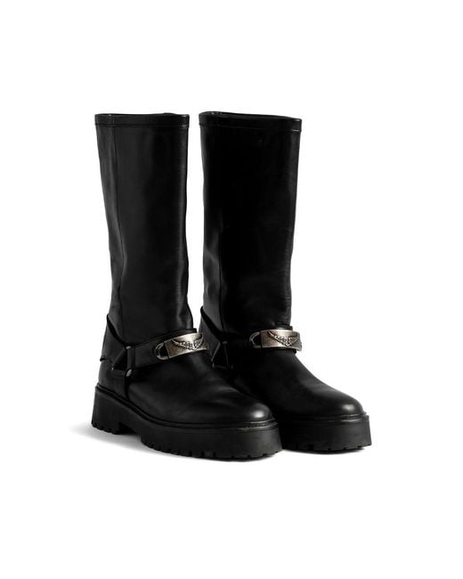Zadig & Voltaire Black Angie Leather Biker Boots