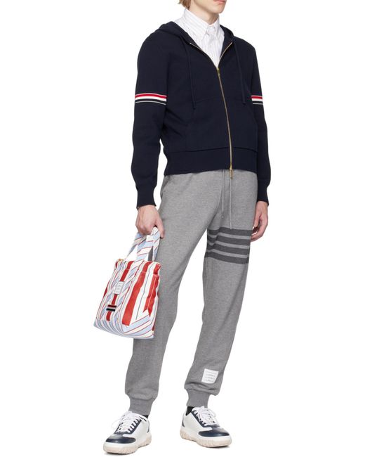 Thom Browne Red Logo Patch Striped Tote Bag for men