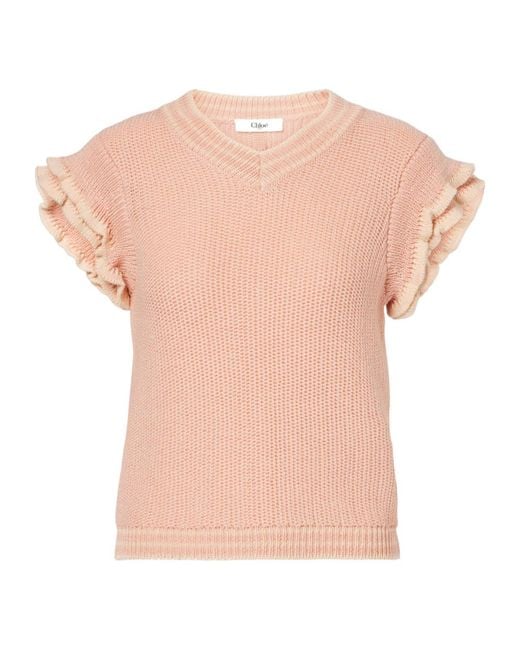 Chloé Pink Ruffled Wool Top