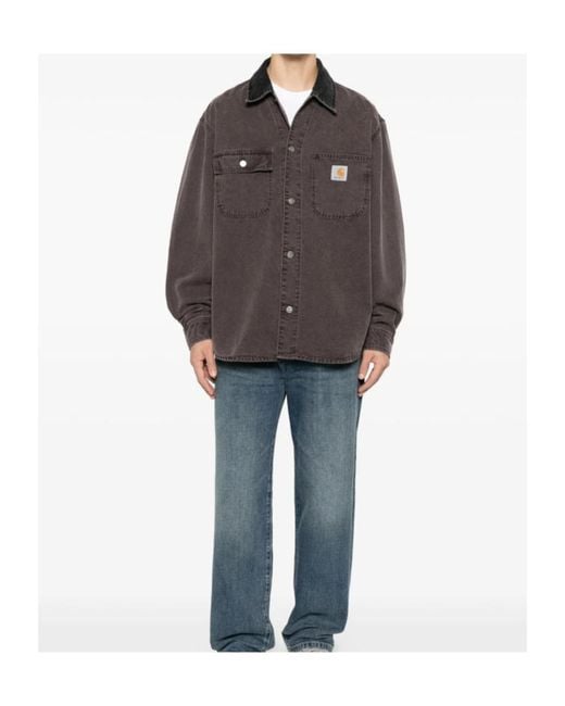 Carhartt Brown Mitch Logo Patch Denim Shirt for men