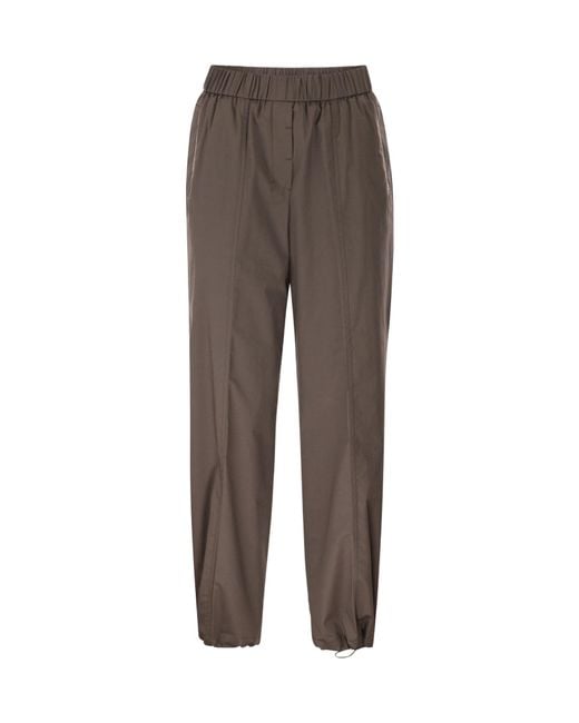 Peserico Brown Elasticated Waistband Stretch Sateen Trousers