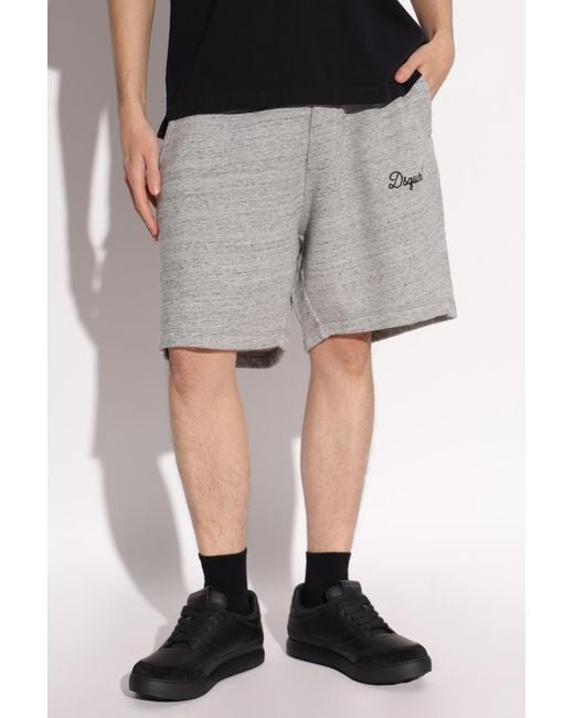 DSquared² Gray Logo Embroidered Drawstring Shorts for men