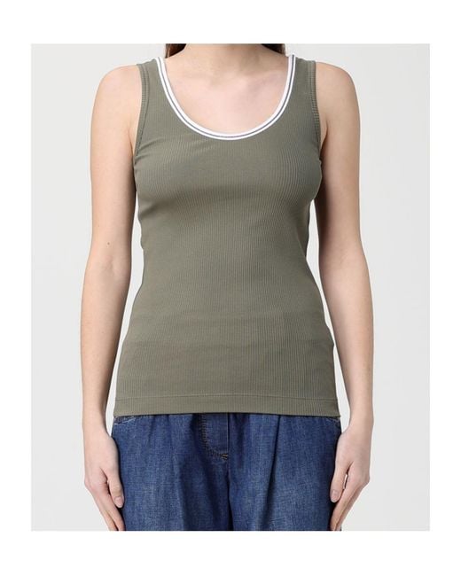 Brunello Cucinelli Green Ribbed Trim Top