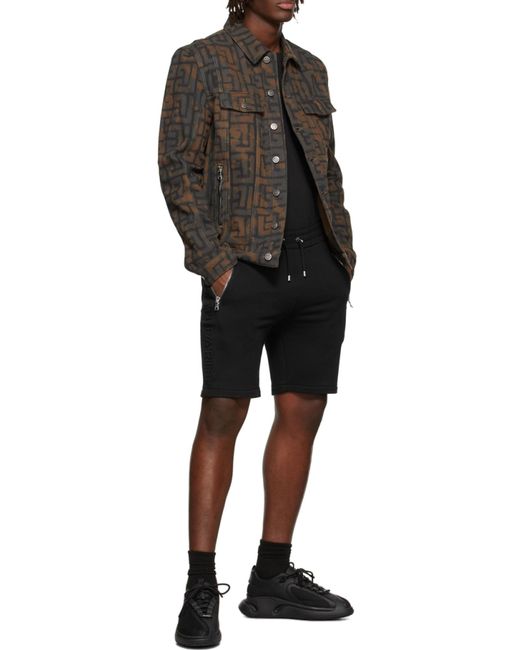 Balmain Black Logo Embossed Bermuda Shorts for men