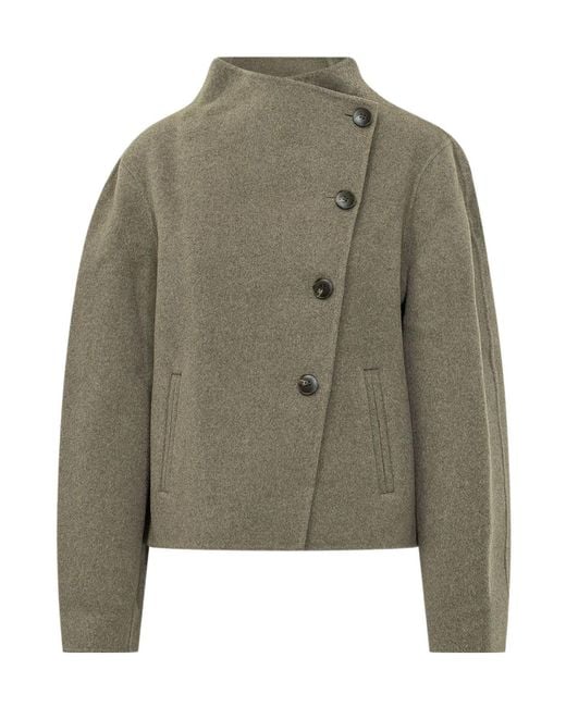 Ba&sh Green Kemelia Asymmetric Button Coat