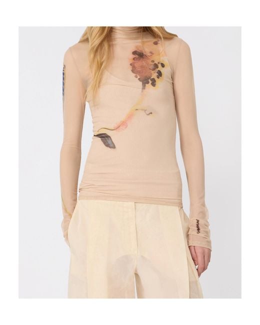 Sportmax Natural Floral Patterned Crewneck Top