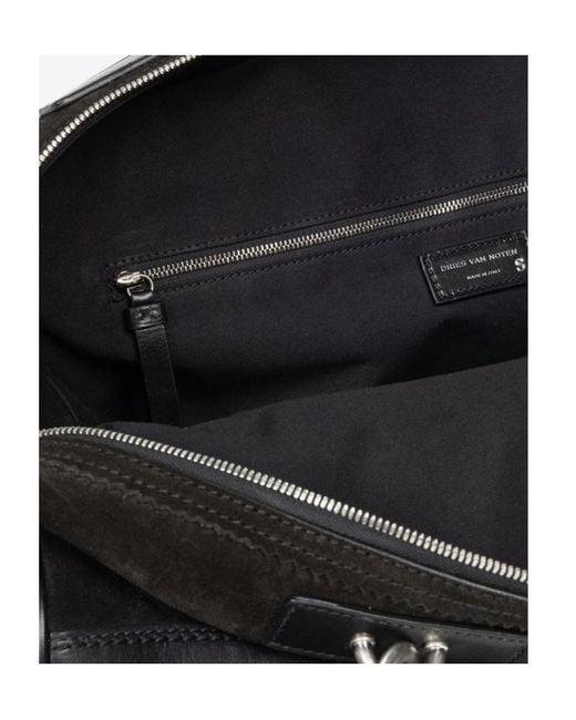 Dries Van Noten Black Suede Duffle Bag for men