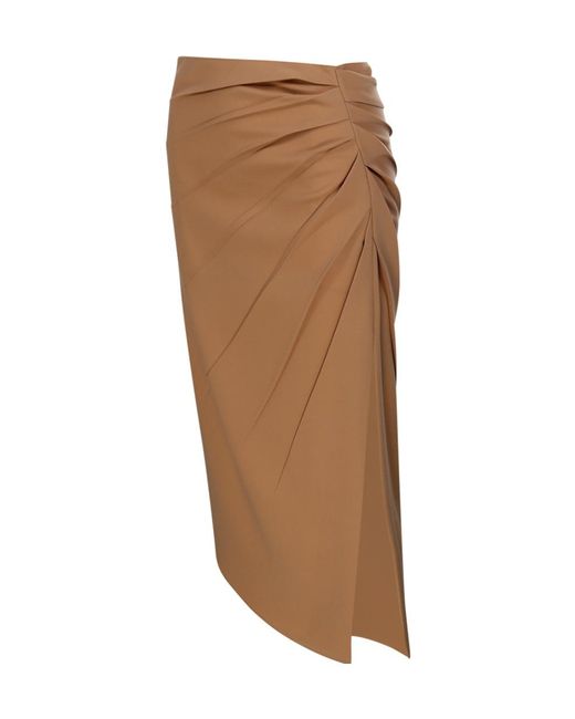 Max Mara Brown Ruched Detail Passo Midi Skirt