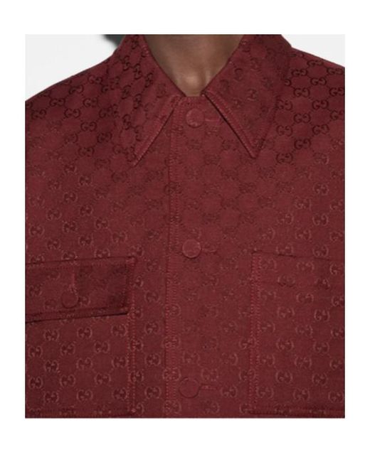 Gucci Red Monogrammed Button-Up Jacket for men