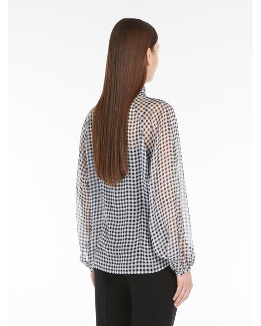Max Mara Gray Studio Pussy-Bow Long-Sleeved Blouse