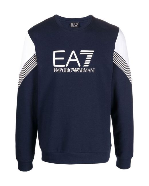 EA7 Blue Logo-Print Crew-Neck Sweatshirt for men