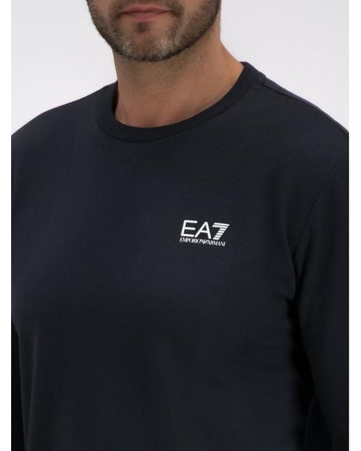 EA7 Blue Logo Round Neck Sweater for men