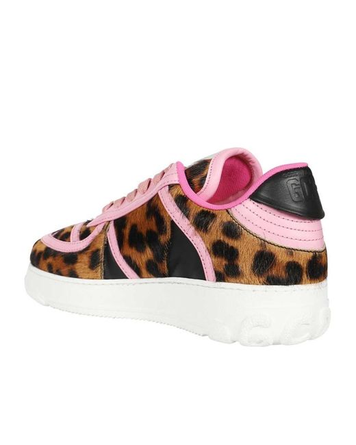 Gcds Pink Leopard-Print Lace-Up Trainers