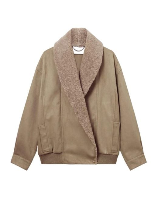 Stella McCartney Brown Vegan Suede Plush-Trimmed Jacket