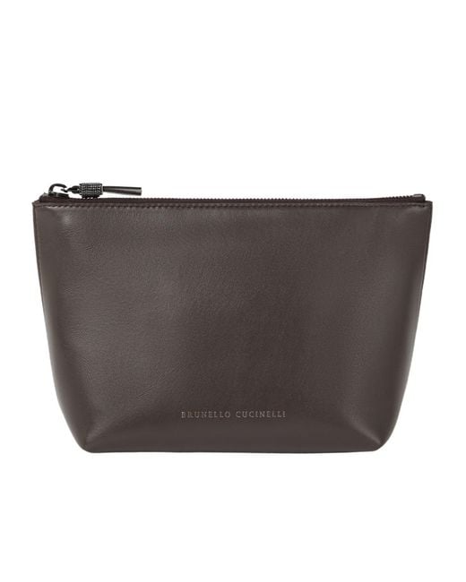 Brunello Cucinelli Black Logo-Printed Zipped Clutch Bag
