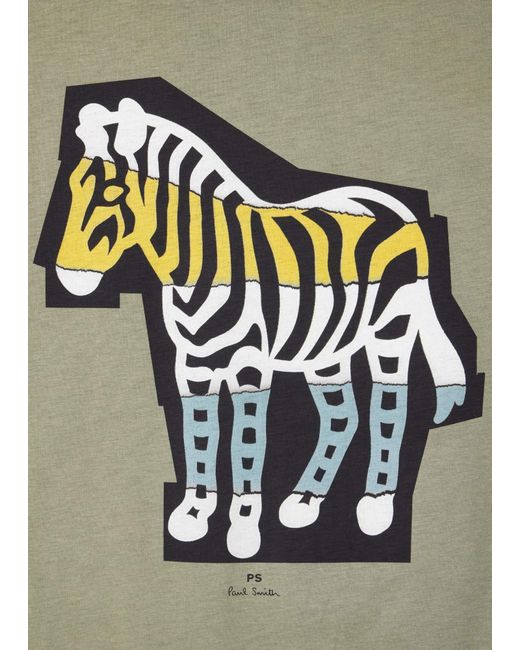 Paul Smith Green Ps Paul Smith Zebra Printed Crewneck T-Shirt for men