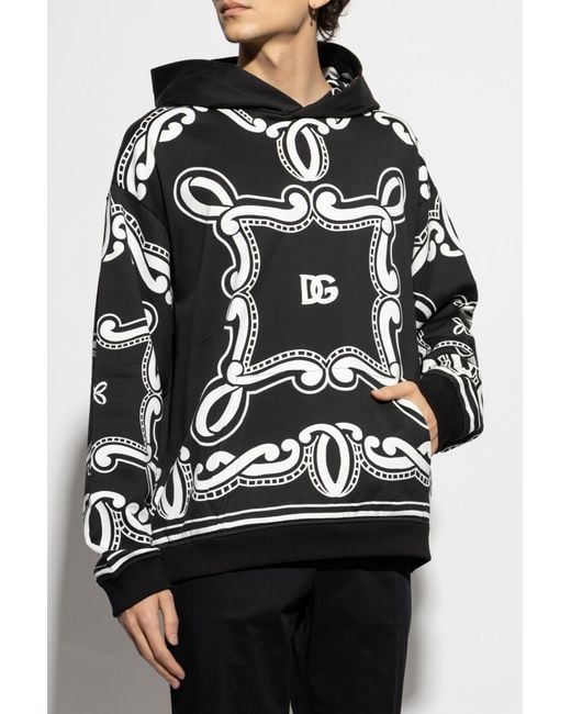Dolce & Gabbana Black Bandana Printed Drop Shoulder Hoodie for men