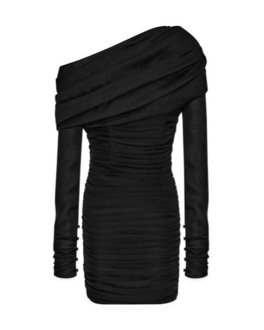 Saint Laurent Black Ruched One-Shoulder Dress