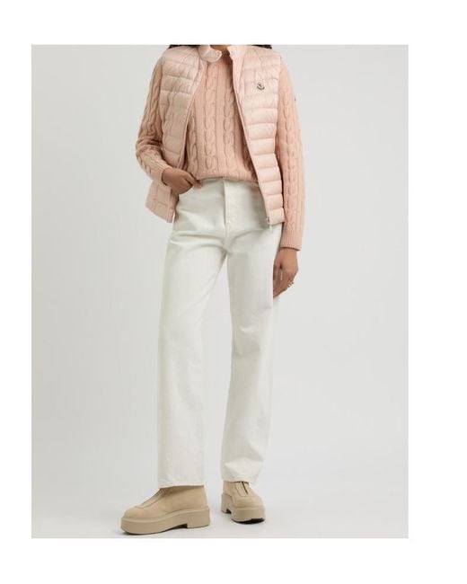 Moncler Pink Logo Cable-Knit Wool-Blend Jumper