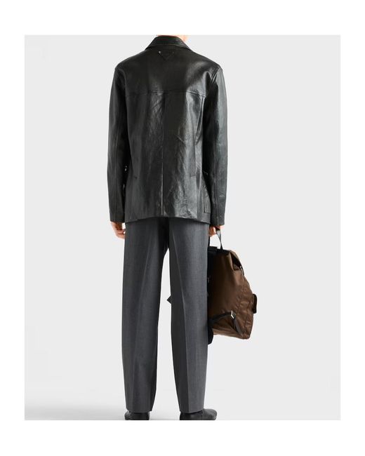 Prada Black Double-Breasted Nappa Leather Caban Jacket for men