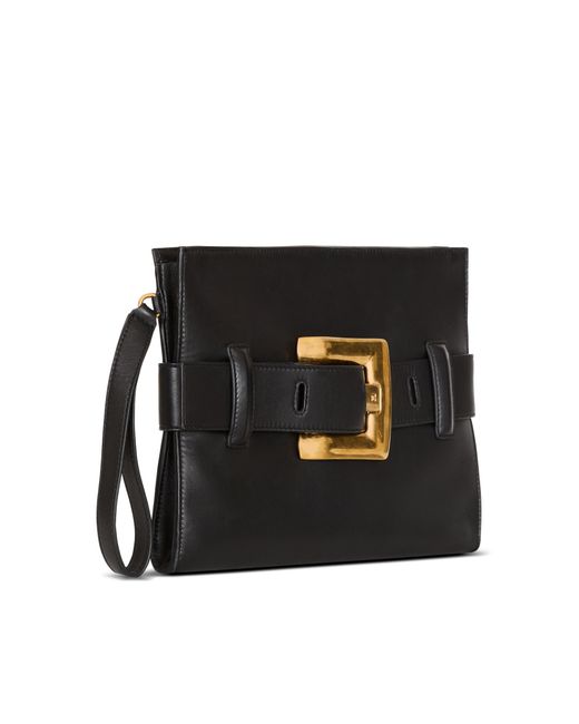 Balmain Black Anthem Buckle Wristlet Bag
