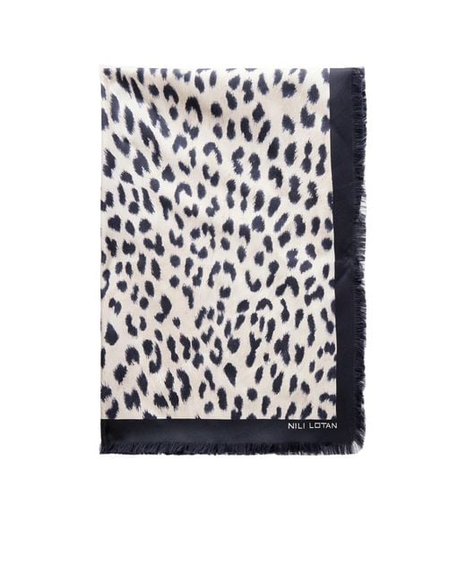 Nili Lotan Black Leopard-Print Silk Scarf