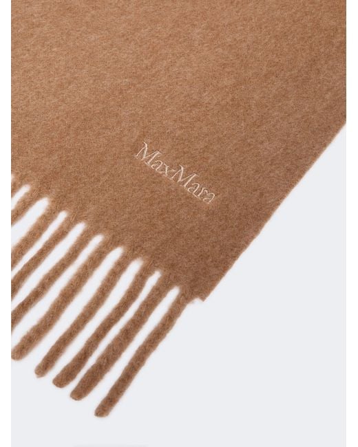 Max Mara Brown Logo Embroidered Fringe Scarf