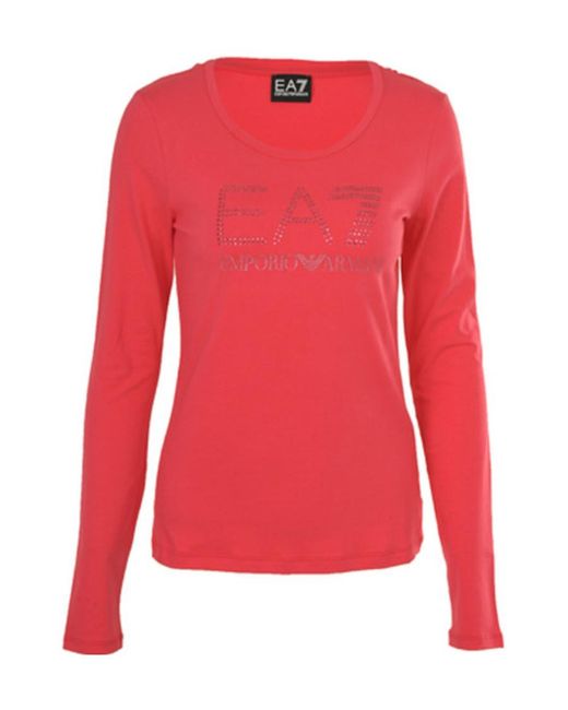 EA7 Red Logo Long-Sleeved T-Shirt