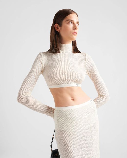 Prada White Sequined Stretch Top