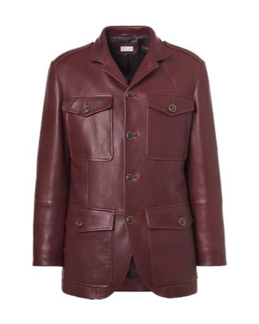 Brunello Cucinelli Purple Leather Field Jacket for men