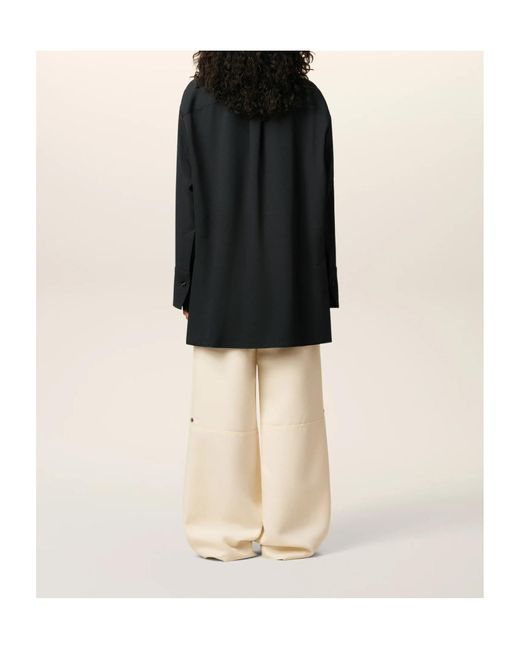 AMI Black Classic-Collar Wool Shirt