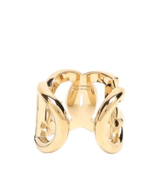 Dolce & Gabbana Metallic Logo Plaque Engraved Ring