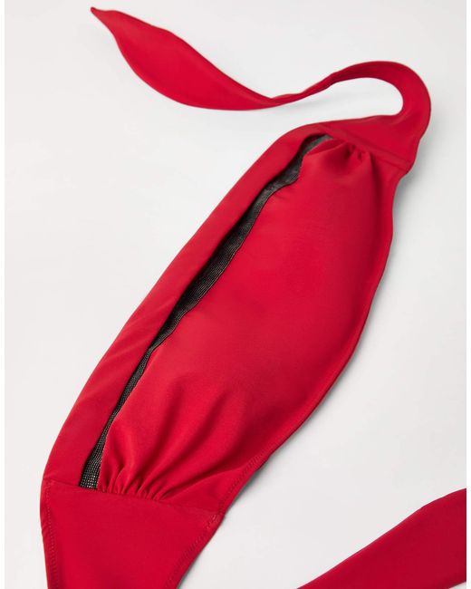 Brunello Cucinelli Red Monili Chain-Embellished Bikini Top