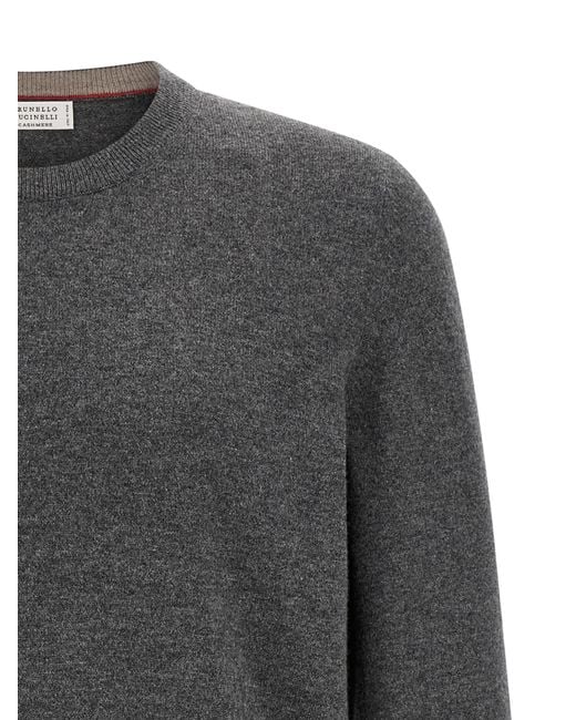 Brunello Cucinelli Gray Crewneck Knitted Jumper for men